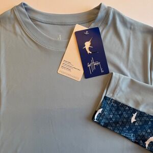 Guy Harvey Mens Performance Long Sleeve Sun Shirt Blue Shark Print UPF 50 Small